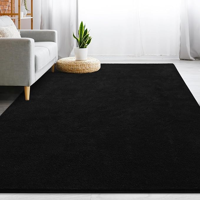 Gifeas Large Ultra Soft Modern Area Rugs for Living Room Bedroom, 6x9 Feet Black Thickened Memory Foam Indoor Solid Minimalist Carpets, Non-Slip Comfy Rug for Boys Girls Nursery Room Home Decor