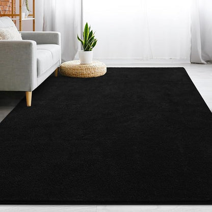 Gifeas Large Ultra Soft Modern Area Rugs for Living Room Bedroom, 6x9 Feet Black Thickened Memory Foam Indoor Solid Minimalist Carpets, Non-Slip Comfy Rug for Boys Girls Nursery Room Home Decor