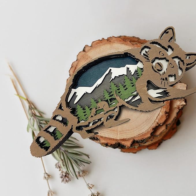 Laozai Wooden Forest Animals Raccoon Decor Cabin Rustic Decor Wall Decorations Mountain decor for Bedroom Living Room Table Decorative