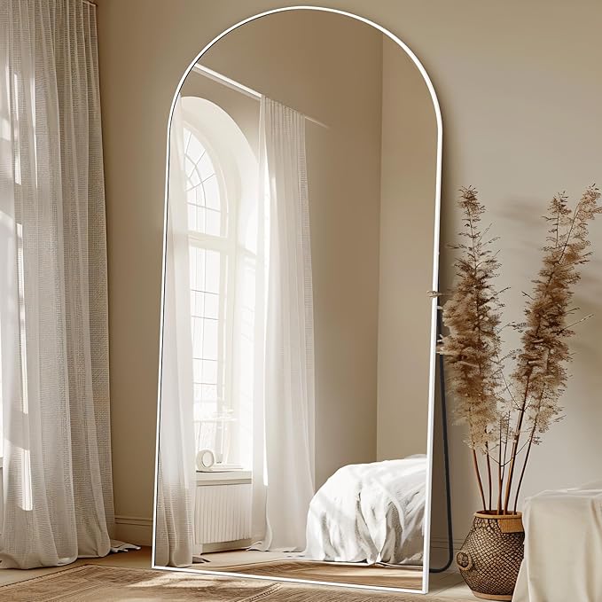 MELOMOIR Arched Full Length Mirror, 81"x41" Oversized Floor Mirror Freestanding, Large Full Body Mirror for Bedroom Living Room Home Gym, White Mirror Full Length with Tempered Glass, Workout Mirror