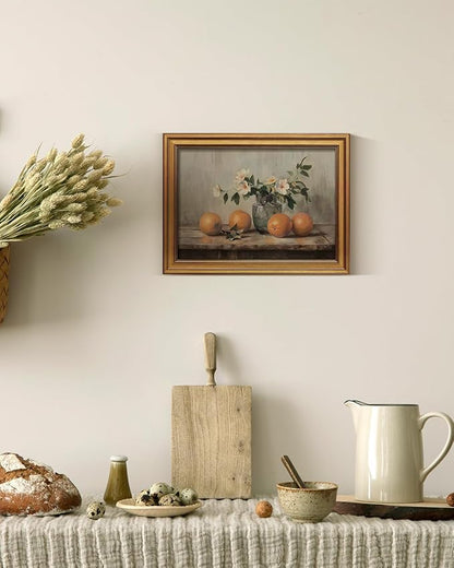 VIYYIEA Vintage Gold Framed Canvas Prints Wall Decor, Farmhouse Vintage kitchen Wall Art, Classical Oranges Still Life Paintings, Rustic Pictures for Dining Room Living Room Shelf, 12x16inch