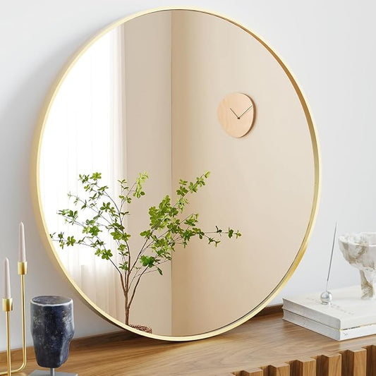 NEWBULIG Round Wall Mirror, 30 Inch Bathroom Mirrors for Over Sink, Wall Vanity Circle Mirror with Matte Metal Framed, Decor for Bathroom, Entryway, Bedroom, Gold