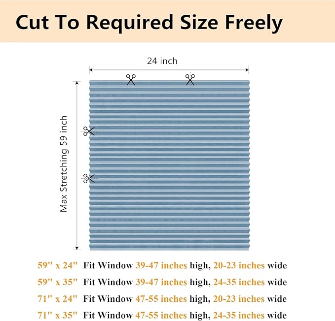 Window Blinds Cordless No Drill Cut to Size Clip On Stick On Self Adhesive Temporary Blinds Pleated Paper Blinds for Windows Doors Shades for Home Nursery Bedroom Kitchen Bathroom