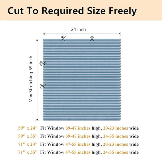 Window Blinds Cordless No Drill Cut to Size Clip On Stick On Self Adhesive Temporary Blinds Pleated Paper Blinds for Windows Doors Shades for Home Nursery Bedroom Kitchen Bathroom