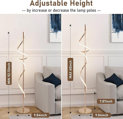 EIDISUNY LED Floor Lamp for Living Room, 60 inches Spiral Floor Lamp with Remote Control, 48W, 3 Color Temperatures,Dimmable, for Bedroom, Office Gold