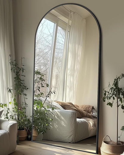 Full Length Mirror with Stand, 78"x38" Arched Full Body Mirror, Large Stand Up Mirrors, Aluminum Frame Floor Standing Mirrors, Freestanding Hanging Leaning Mounted for Bedroom Living Room,Black