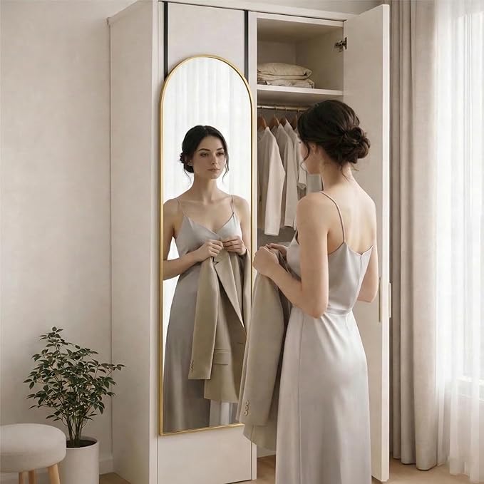 Simple Deluxe 47x14 Arched Full Length Mirror Over The Door, Wall Mounted Full Body Mirror, Modern Gold Aluminum Alloy Frame, HD Reflection, for Bedroom, Living Room, Entryway, Gold