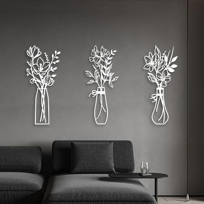 Zzbakress 3 Pcs Metal Flowers Wall Arts Rustic Farmhouse Decor Bathroom Wall Decor Metal Wall Decor for Living-room Dining-Room Kitchen Minimalist Decor Housewarming Gifts(White)