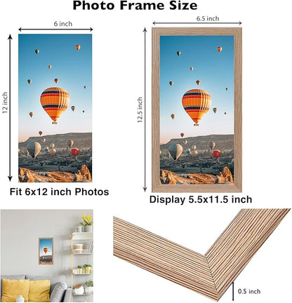 JCJMY 6x12 Rustic Brown Picture Frame Set of 6, Horizontal and Vertical Formats for Wall Hanging, 6 x 12 Wall Gallery Poster Photo Frames with Shatter Resistant Plexiglass, 6 Pack, Rustic Brown