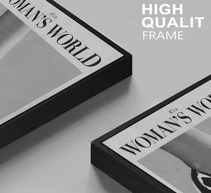 Framed Retro Feminist Canvas Wall Art Vintage Black And White Trendy High Heel It's a Women's World Quote Painting Picture Wall Decor Poster Print Artwork for Dorm Bedroom Living Room Home Decoration