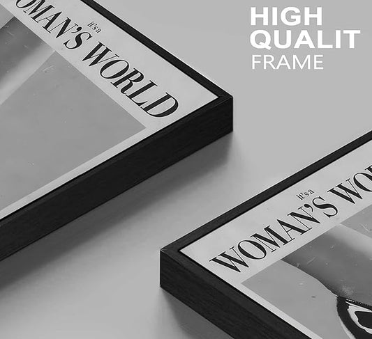 Framed Retro Feminist Canvas Wall Art Vintage Black And White Trendy High Heel It's a Women's World Quote Painting Picture Wall Decor Poster Print Artwork for Dorm Bedroom Living Room Home Decoration