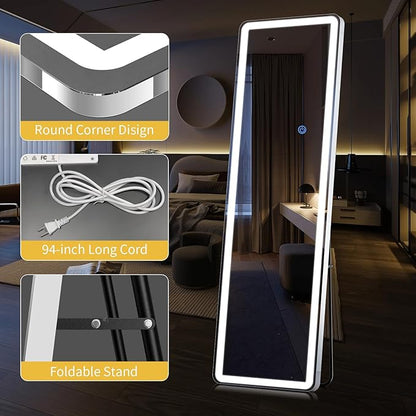 Standing Mirror Full Length with LED Lights, 71"x26" Lighted Mirror with Dimming & 3 Color Lighting, Tall Mirror Full Body for Bedroom, Dressing Room