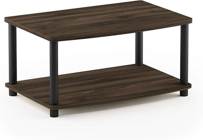 Furinno TURN-N-TUBE TV Riser Stand, 2-Tier Small Elevated No Tools TV Stand with Plastic Poles, Console for TV up to 32 inch, 15.8 x 23.8 x 11, for Living Room, Bedroom, Columbier Walnut