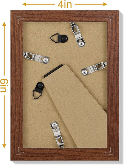 Vittanly 4x6 Picture Frames Set of 9, Display 3.5x5 Pictures with Mat or 4x6 without Mat, Photo Frames for Wall or Tabletop with Plexiglass, Engineered Wood, Wood Grain Brown