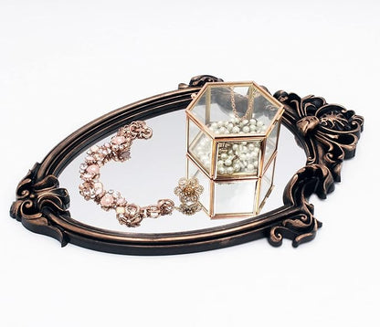 Eaoundm 16.5 x 11.5inch Vintage Mirror Antique Mirror Shield Shape Plastic Frame (Vintage Gold)