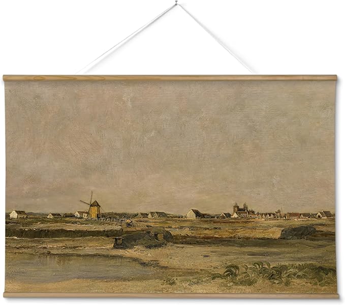 InSimSea 36x54 Extra Large Canvas Scroll Wall Art, Vintage Village Landscape Oil Painting, Oversized Nautical Decor for Living Room, Bedroom, Dining Room, Office