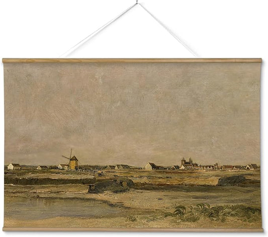 InSimSea 36x54 Extra Large Canvas Scroll Wall Art, Vintage Village Landscape Oil Painting, Oversized Nautical Decor for Living Room, Bedroom, Dining Room, Office
