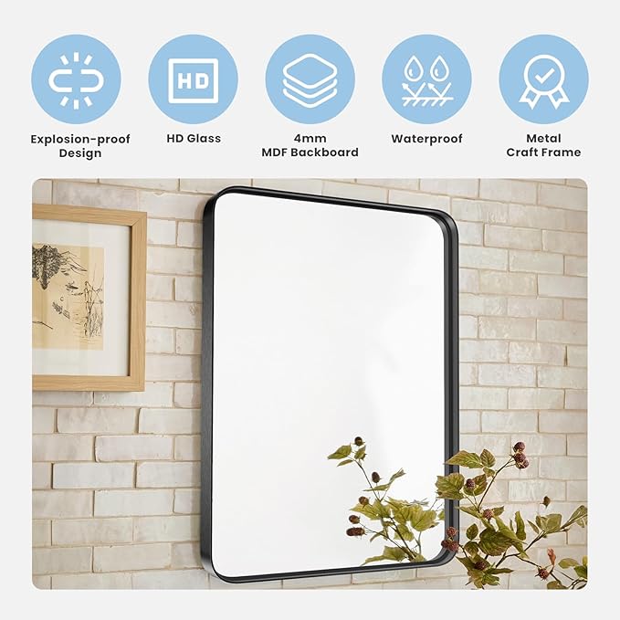 NEWBULIG 30"x30" Sliver Wall Mirror, Bathroom Mirrors for Over Sink, Matte Metal Framed Vanity Mirror with Tempered Glass, Entryway, Living Room, Bedroom