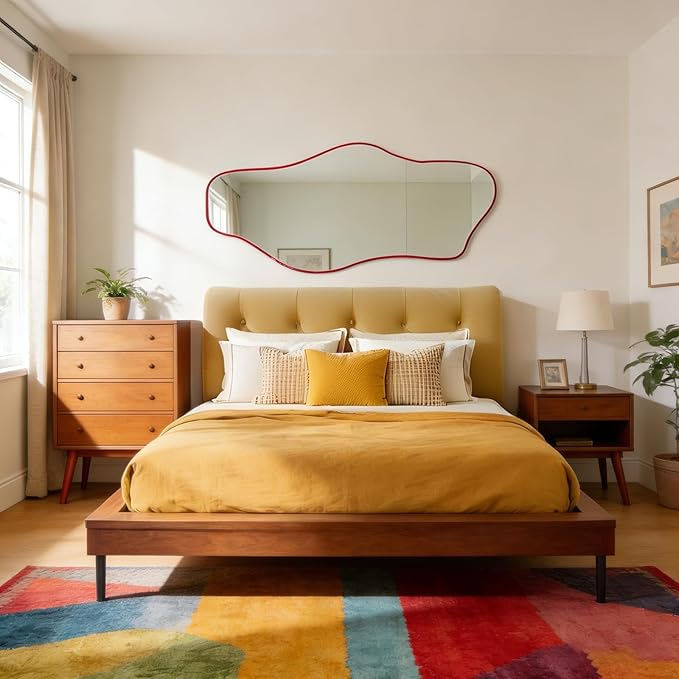 Irregular Mirror Full Length, 67"x31" Red Asymmetrical Tempered Glass Mirror, Large Organic Frameless Wall Mirrors for Living Room Bedroom Hallway Entryway, Horizontal or Vertical Hanging