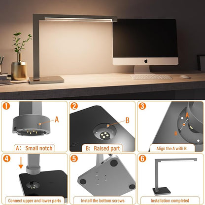 Aluminum LED Desk Lamp with Charging Station, 15W Table Lamp with Type-C Ports & 4 Color Temperature Modes(3000K-6000K), Dimmable Reading Light for Home Office,Bedroom (Includes Adapter)