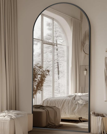 Suidia 71"x28" Arched Full Length Mirror with Stand, Full Body Mirror with Aluminum Frame, Freestanding/Leaning/Wall-Mounted, Floor Mirrors for Bedroom, Living Room, Entryway, Dressing Room, Black