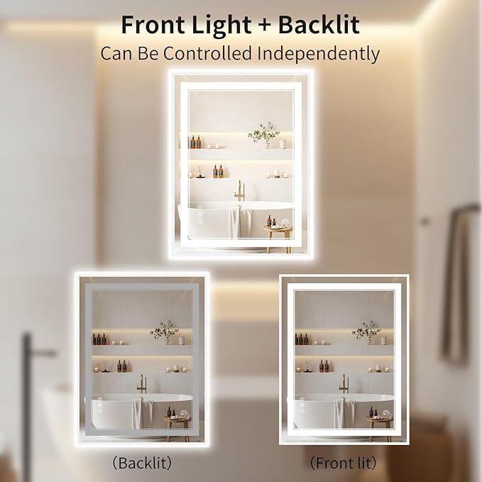 24"x32" LED Bathroom Mirror with Lights, Front & Backlit, Anti-Fog, Dimmable, 3 Color Temperature, CRI 90+, LED Mirror for Bathroom with Premium Full Aluminum Frame, Touch Control with Memory