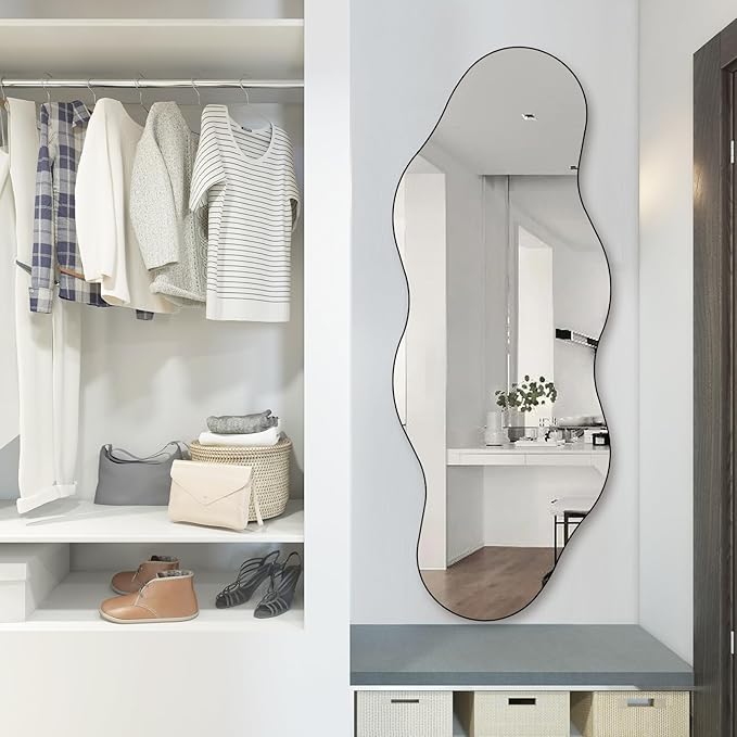 QDSSDECO Full Length Mirror 63"x24" Irregular Wall Mirror Cloud Frameless for Living Room Bathroom Bedroom Entryway Decor