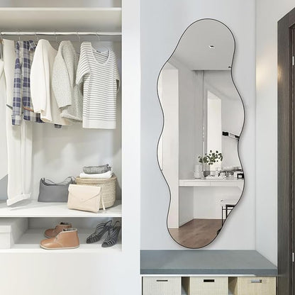 QDSSDECO Full Length Mirror 63"x24" Irregular Wall Mirror Cloud Frameless for Living Room Bathroom Bedroom Entryway Decor