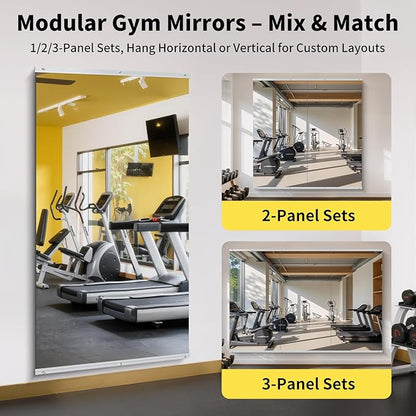 Home Gym Mirror - 80x40 Inch, 1PCS Frameless Tempered Glass Full Body Mirror for Wall Mount - Ideal for Yoga, Workout, Bedroom, Dance Studio (Silver)