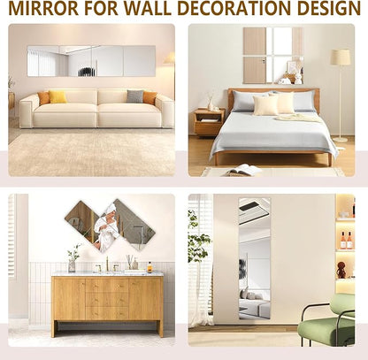 Stick on Small Mirror for Wall Decor Plastic Non Glass Sticky Kids Safety Toddler Mirrors, 4 Pack 15.8”x15.8” Acrylic Mirror Tiles Shatterproof Mirrors Sheet for Bedroom Unbreakable Adhesive Mirror's
