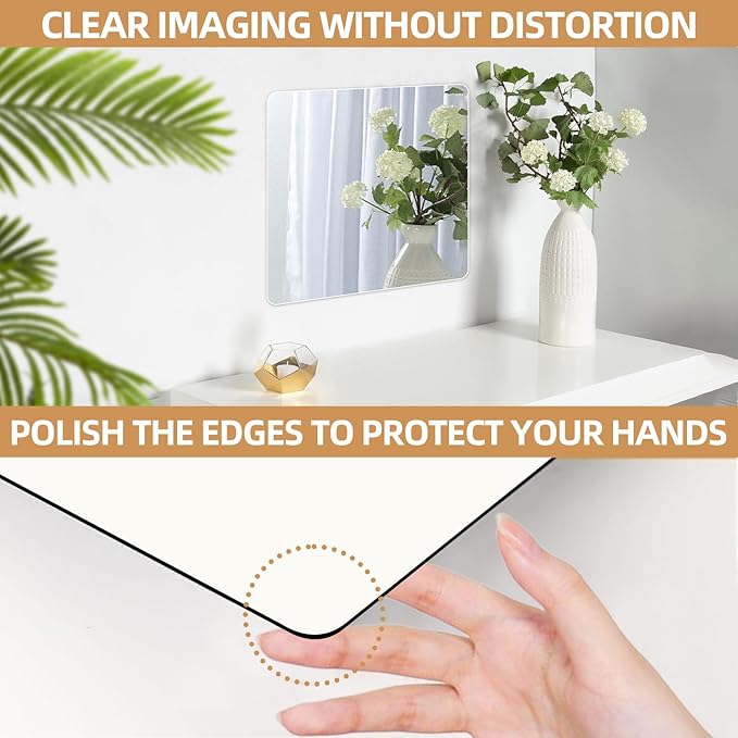 Stick on Small Mirror for Wall Decor, 4 Pack 11.7”x11.7” Acrylic Mirror Tiles, Plastic Non Glass Sticky Kids Safety Toddler Mirrors, Shatterproof Mirrors Sheet for Bedroom Closet