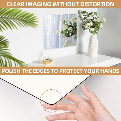 Stick on Small Mirror for Wall Decor Plastic Non Glass Sticky Kids Safety Toddler Mirrors, 4 Pack 15.8”x15.8” Acrylic Mirror Tiles Shatterproof Mirrors Sheet for Bedroom Unbreakable Adhesive Mirror's