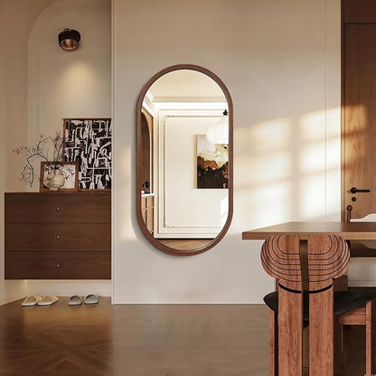 Niccy 48"×24" Wood Frame Oval Full Length Mirror, HD Long Wall-Mounted Mirrors, Large Body Hanging Mirrors for Living Room, Explosion-Proof Decorative Vanity Mirrors for Entryway, Bedroom, Walnut