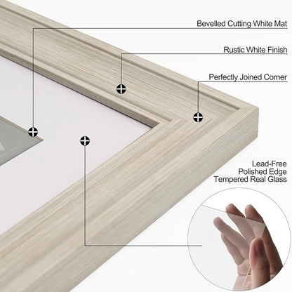 Yaetm 5x7 Picture Frame Set of 4, 1.4” Wide Molding & Rustic White Photo Frames 5 x 7 with HD Tempered Glass, Display on Tabletop & Wall Mounting (4 Pack, White)