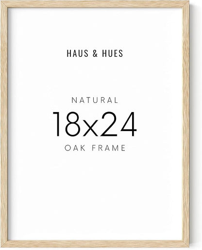 HAUS AND HUES Beige Oak Wood 18x24 Picture Frame - Modern Wood Wall Art Display - Lightweight 18x24 Frame for Art Prints, Photos, Posters - Ready-to-Hang Vertically & Horizontally (Set of 1)