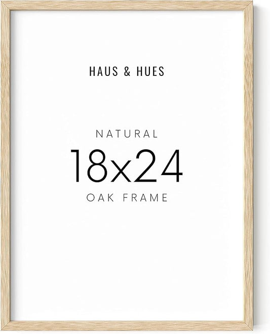 HAUS AND HUES Beige Oak Wood 18x24 Picture Frame - Modern Wood Wall Art Display - Lightweight 18x24 Frame for Art Prints, Photos, Posters - Ready-to-Hang Vertically & Horizontally (Set of 1)