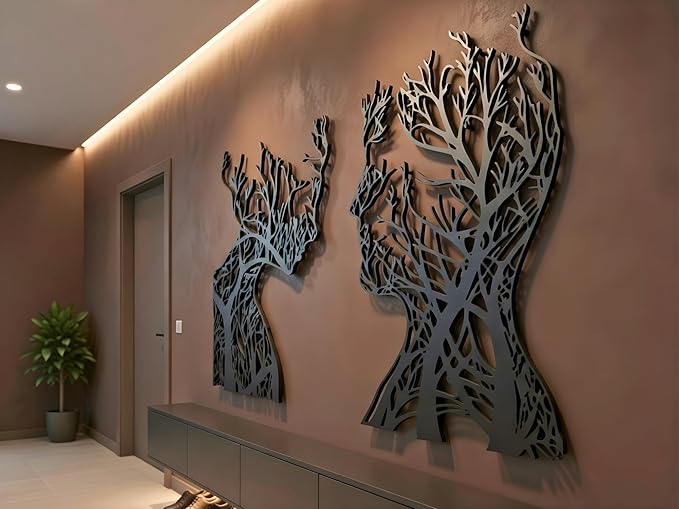 VAILLA Wood Wall Art Decor Wall Hanging Sculpture Modern Home Decoration 3 Panels Nature Wall Hangings Large Wooden Wall Arr 3D Textured Sculptures for Living Room Bedroom Office Dinnig Room (Faces 2)