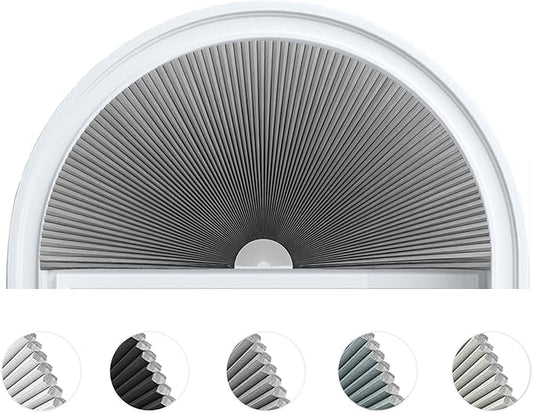 Arch Window Shade Blackout Cellular Shades Half Circle Moon Window Covering No Drill Honeycomb Cordless Blinds for Indoor Window Room Darkening Easy Install Light Blocking Blinds (1, Grey, 48x24inch)