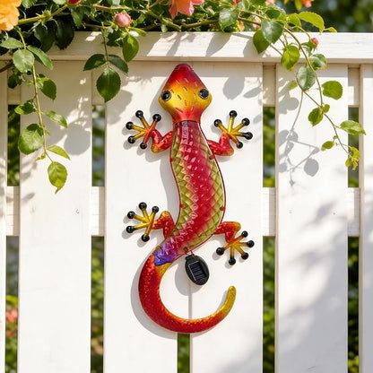 HONGLAND Solar Lizard Wall Decor-30 Inch 3D Gecko Metal Wall Art Outdoor Hanging Glass Sculpture, Yard Decorations Outdoor for Garden Fence