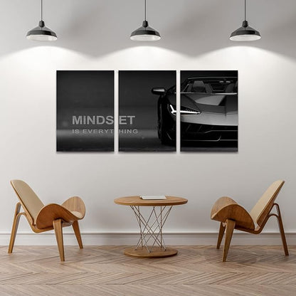 KAWAHONE Motivational Canvas Wall Art Lamborghini Posters Prints Entrepreneur -Mindset is Everything-Office Decor Set Ready to Hang