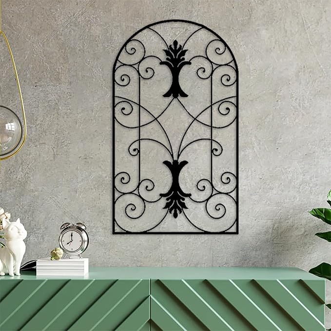 DUOOLN Abstract Metal Scroll Wall Art Decor, Black Modern Iron Geometric Hanging Sign, Minimalist Single Line Décor Sculptures, Living Room Bedroom Bathroom Office Farmhouse Accent-16.9x9.8in