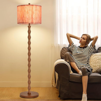 Wood Floor Lamps for Living Room Boho Farmhouse Floor Lamp with Remote Control,Dimmable Vintage Floor Lamp Mid Century Modern Standing Lamp with 3 Color Temperature Tall Floor Lamps For Bedroom Corner