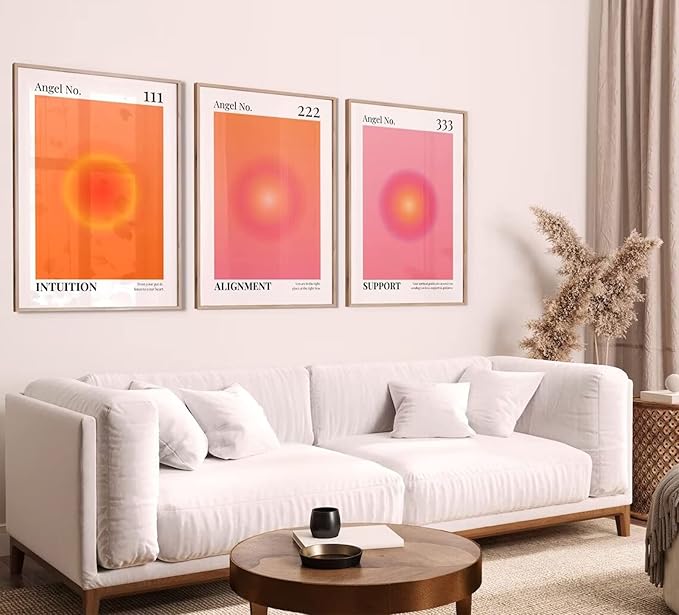 Colorful Angel Number Aura Poster Set of 3 Spiritual Posters Canvas Grainy Gradient Prints Trendy Preppy Wall Art Aesthetic Room Decor Affirmation Inspirational Quotes Wall Art 12x16 Inch Unframed
