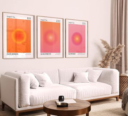 Colorful Angel Number Aura Poster Set of 3 Spiritual Posters Canvas Grainy Gradient Prints Trendy Preppy Wall Art Aesthetic Room Decor Affirmation Inspirational Quotes Wall Art 16x24 Inch Unframed
