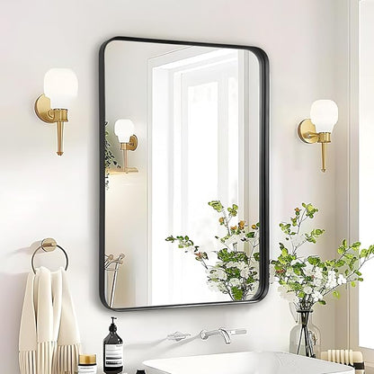 Bathroom Mirror Over Sink - 24x36 Inch Black Rectangle Framed Matte Mirror for Bathroom, Rectangular Alumium Frame Mirrors Wall Mounted for Restroom, Farmhouse, Entryway, Hallway