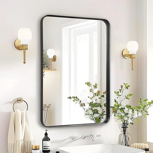 Bathroom Mirror Over Sink - 24x36 Inch Black Rectangle Framed Matte Mirror for Bathroom, Rectangular Alumium Frame Mirrors Wall Mounted for Restroom, Farmhouse, Entryway, Hallway
