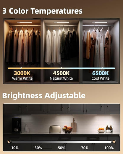 EZVALO 12-inch Under Cabinet Lighting, 3200mAh Rechargeable Motion Sensor Light Indoor, with Dimmable & 3 Color Temps, Magnetic Closet Lights, Wireless Under Counter Lights for Kitchen, Stairs(4-Pack)