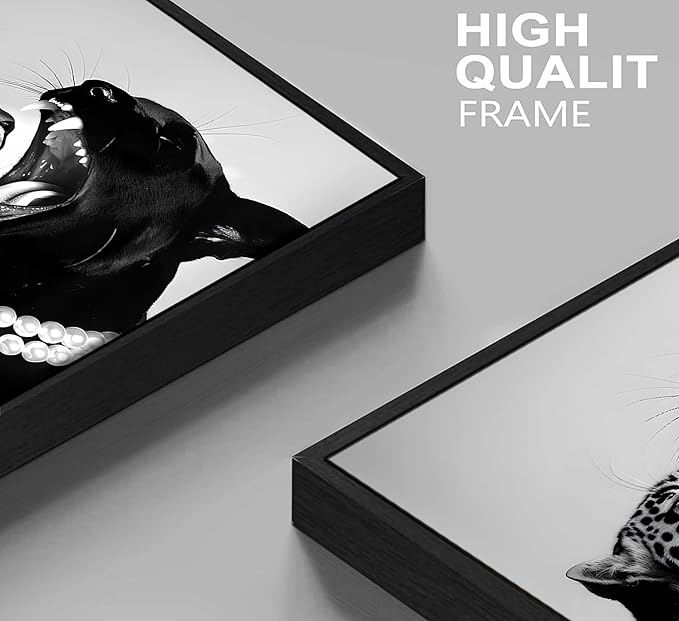 Framed Black and White Cheetah Canvas Wall Art Vintage Trendy Wild Leopard Painting Picture Wall Decor Poster Print Artwork for Bedroom Living Room Apartment Home Decoration