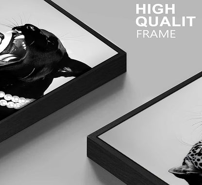 Framed Black and White Cheetah Canvas Wall Art Vintage Trendy Wild Leopard Painting Picture Wall Decor Poster Print Artwork for Bedroom Living Room Apartment Home Decoration