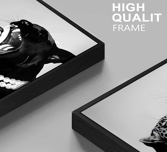 Framed Black and White Cheetah Canvas Wall Art Vintage Trendy Wild Leopard Painting Picture Wall Decor Poster Print Artwork for Bedroom Living Room Apartment Home Decoration